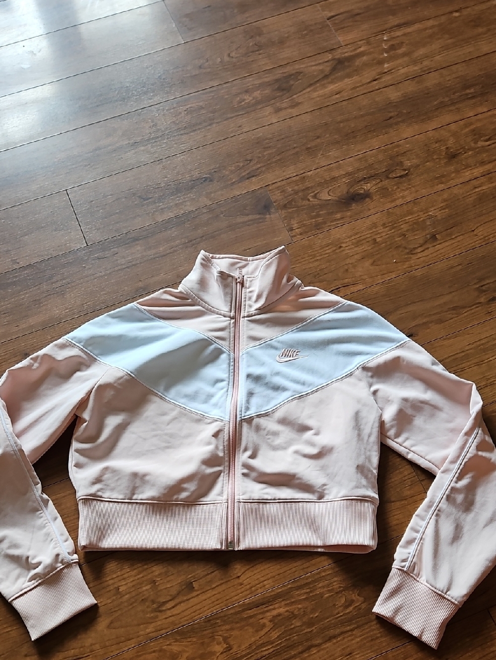 Nike Women's Light Pink & White Cropped Bomber Track Jacket
